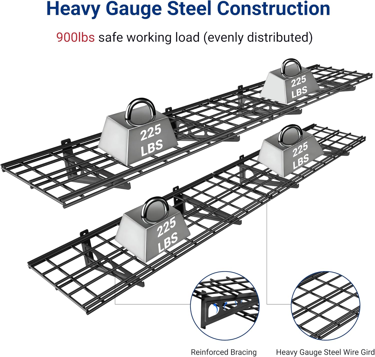 FLEXIMOUNTS 12-inch-by-72-inch Wall Shelf Garage Storage Rack Wall Mounted Floating Shelves,1x6ft,Black, 2-Pack, Classic Series